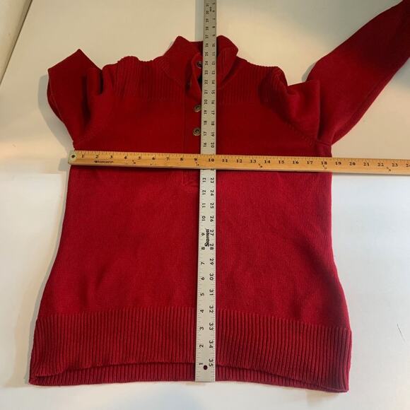 Lauren Ralph Lauren Sweater Women L Large Red Knitted Half Snap Buttons Pullover - Picture 9 of 13